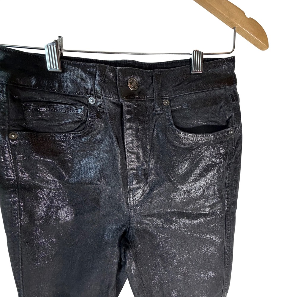 Free People We The Free Black Metallic Coated High Rise Skinny Jeans Size 28 - Picture 4 of 13